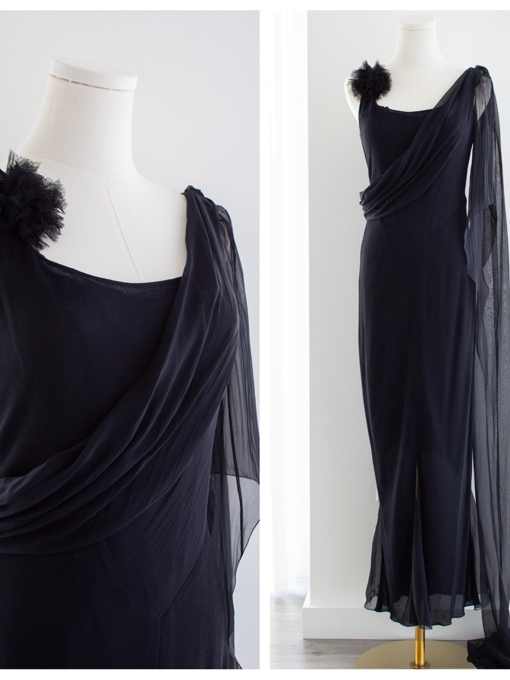 Chanel Cruise 2002 Midnight Blue Jersey & Chiffon Sash 02C Gown